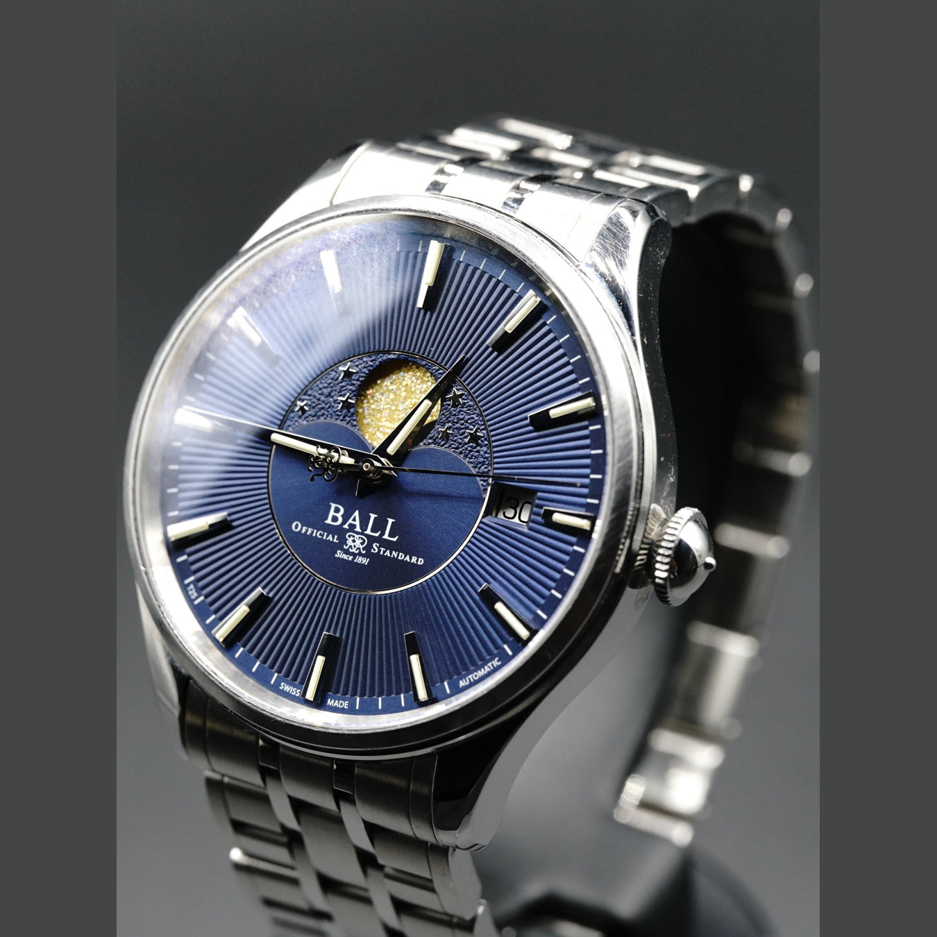 Ball Watch Trainmaster Moon Phase Blue Dial NM3082D-SJ-BE