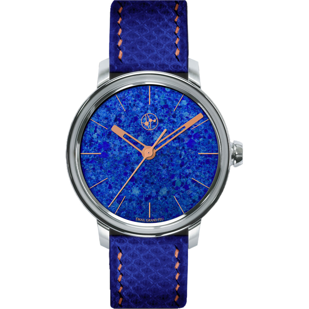 Lundis Bleus Contemporaines Abstract on Snake Leather Strap