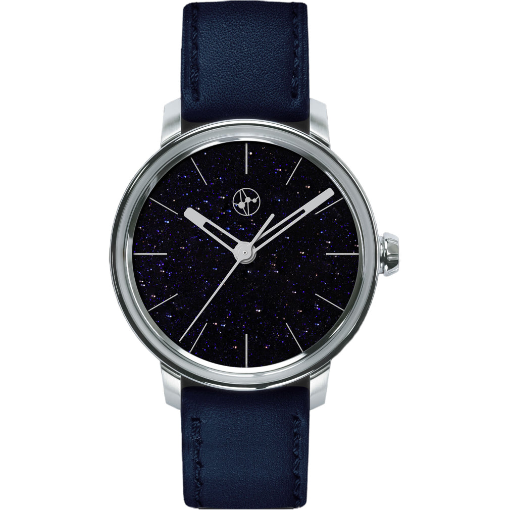 Lundis Bleus Contemporaines Dark Blue Aventurine Glass Silver Markers on Blue Strap