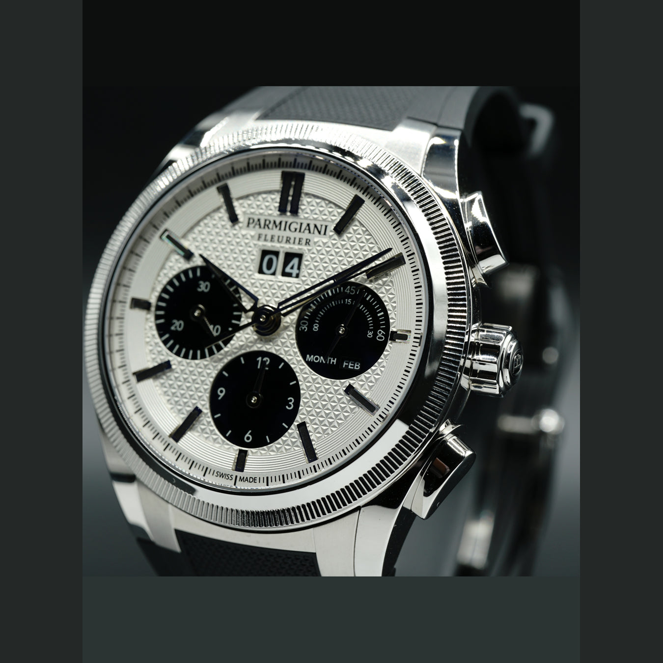 Parmigiani Fleurier Tondagraph GT Steel Silver Black on Strap PFC906-0000140-X01482