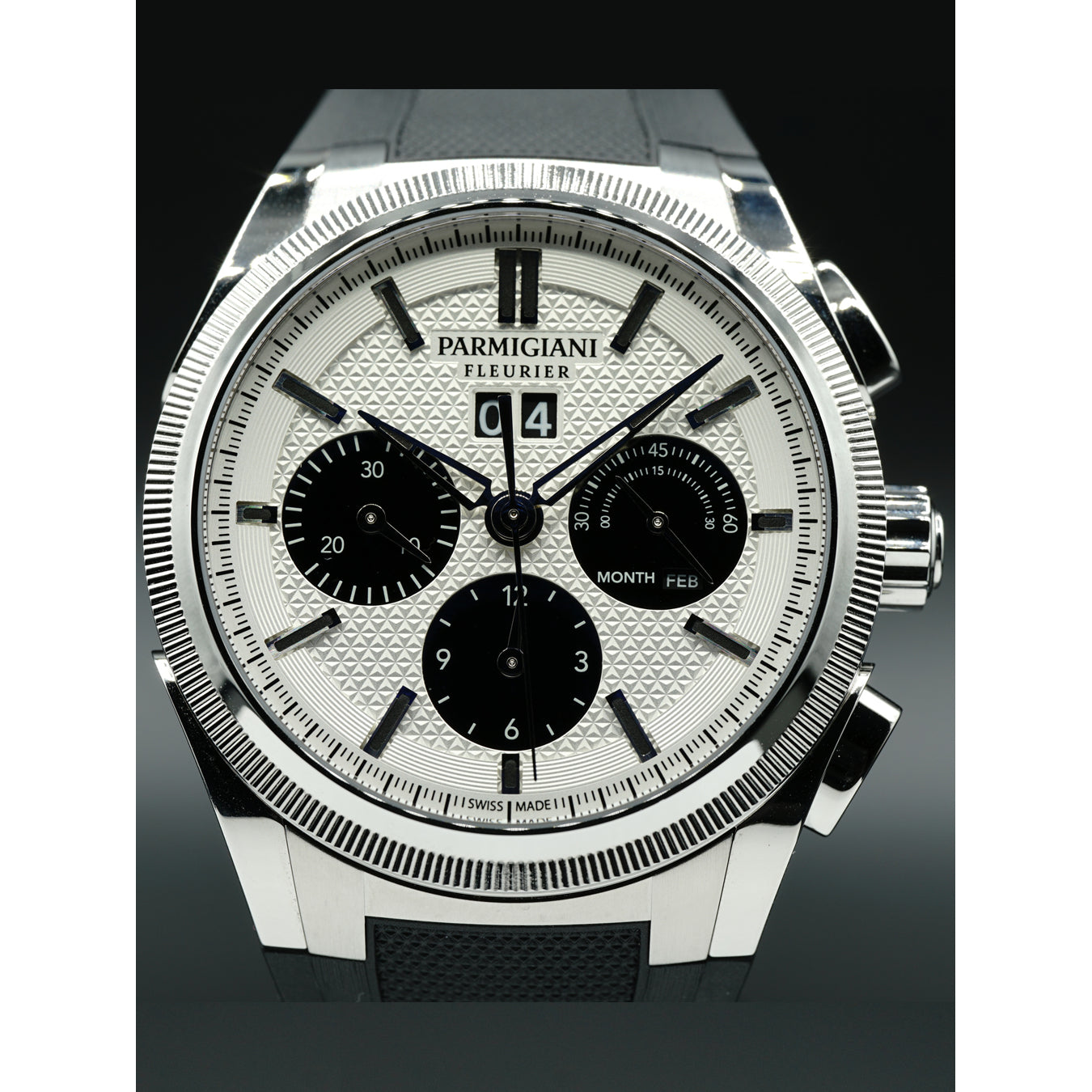 Parmigiani Fleurier Tondagraph GT Steel Silver Black on Strap PFC906-0000140-X01482