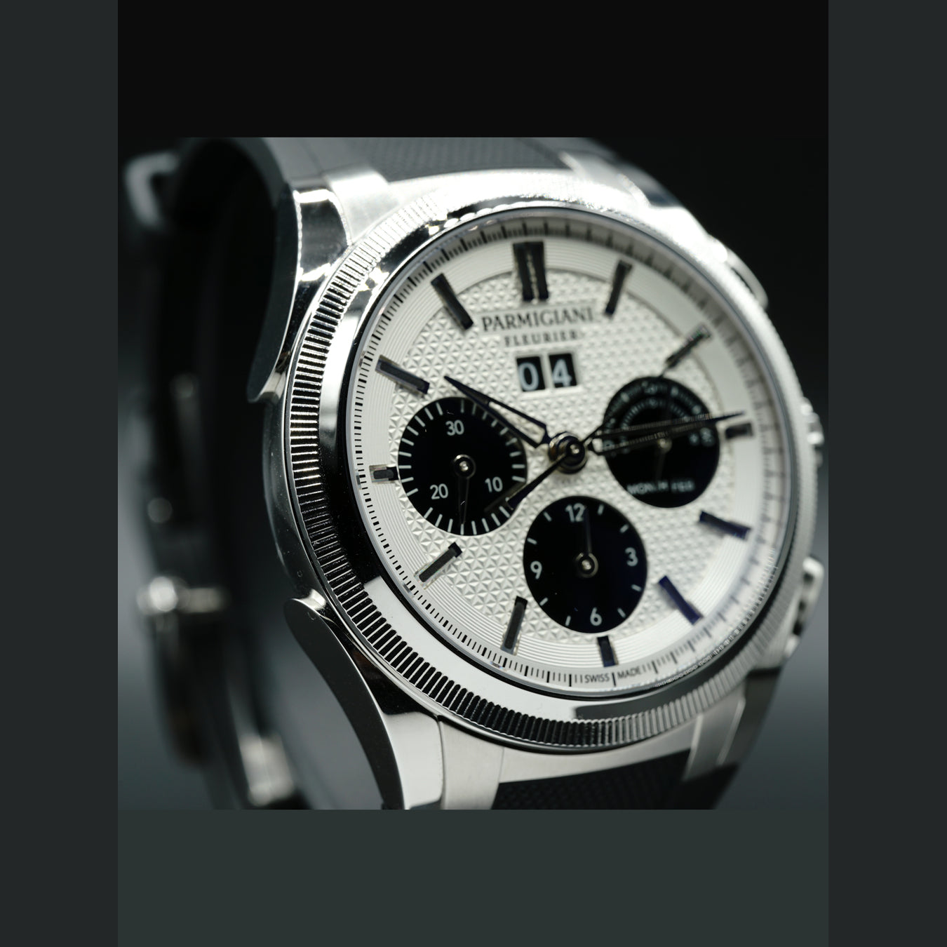 Parmigiani Fleurier Tondagraph GT Steel Silver Black on Strap PFC906-0000140-X01482