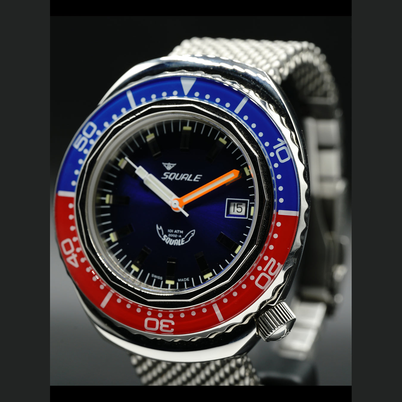 Squale Blue Red Sapphire Bezel 2002.SS.BLR.BL.ME22