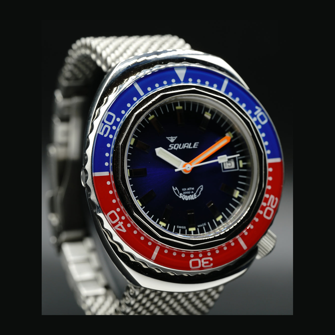 Squale Blue Red Sapphire Bezel 2002.SS.BLR.BL.ME22