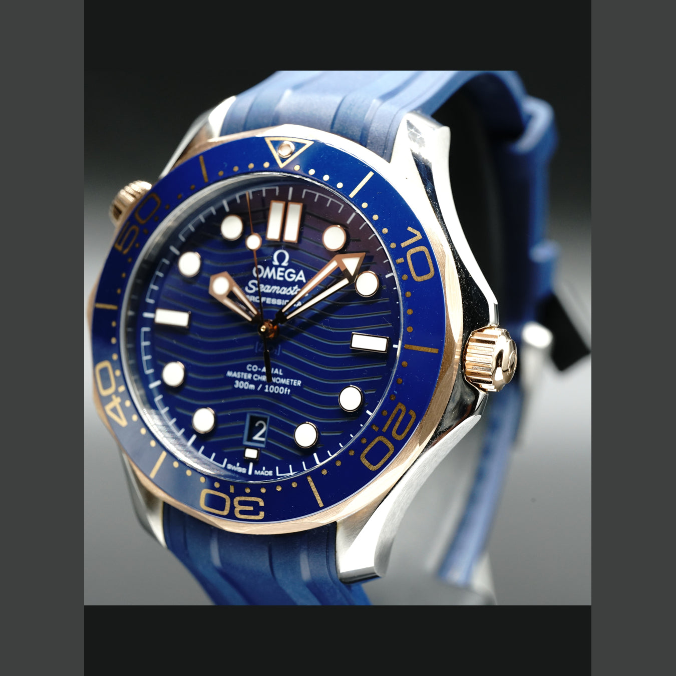 Omega Seamaster Diver 300M Co-Axial Master Chronometer Steel & Sedna Gold on Strap 210.22.42.20.03.002