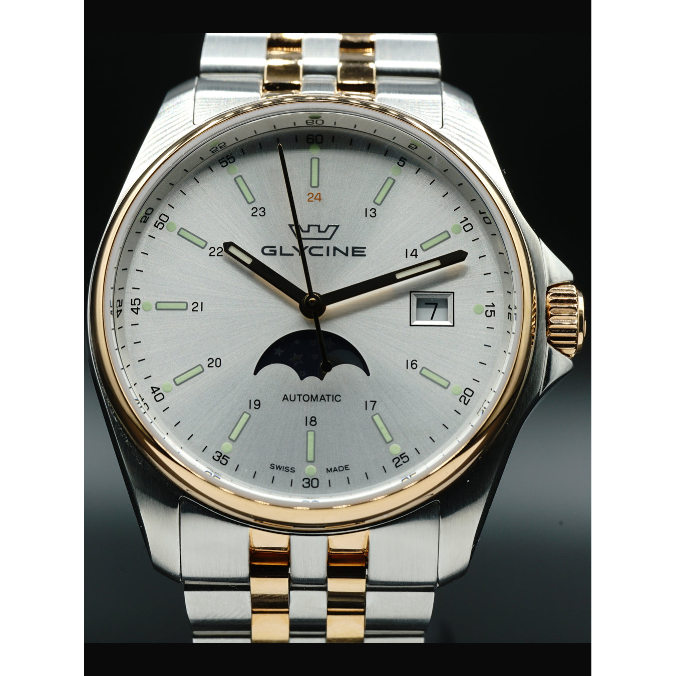 Glycine Combat Classic Moonphase Automatic Silver Dial 40mm GL0192