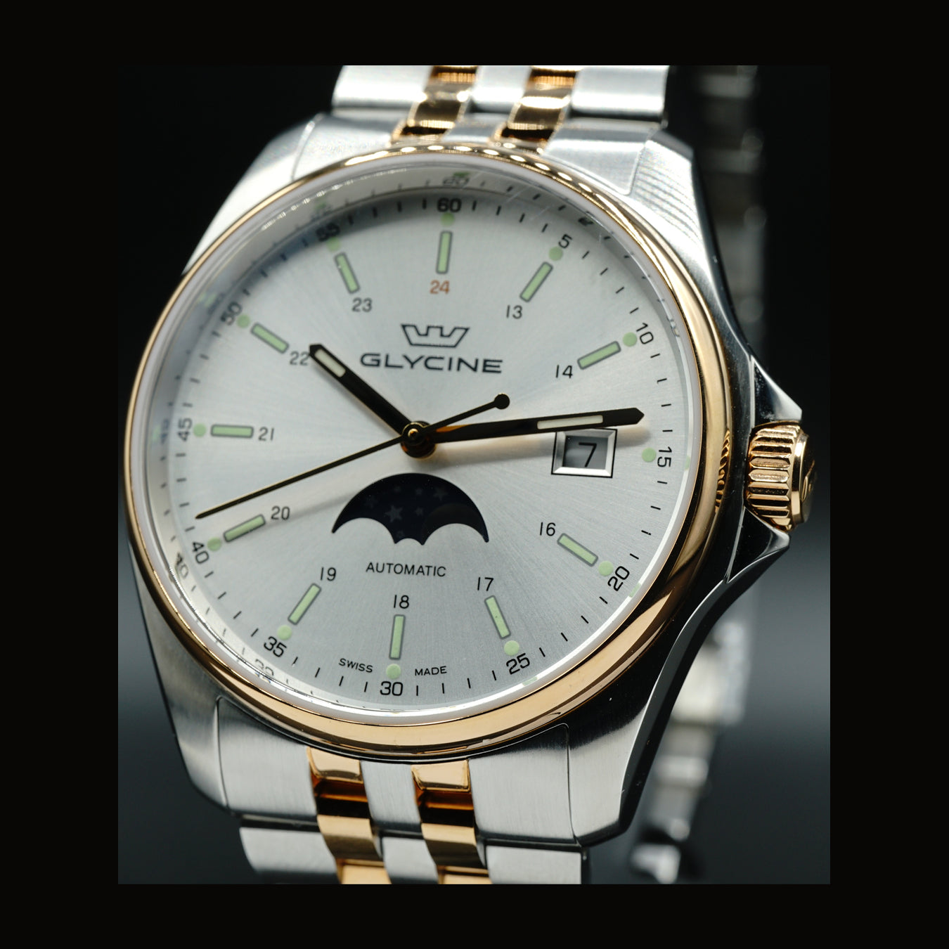 Glycine Combat Classic Moonphase Automatic Silver Dial 40mm GL0192