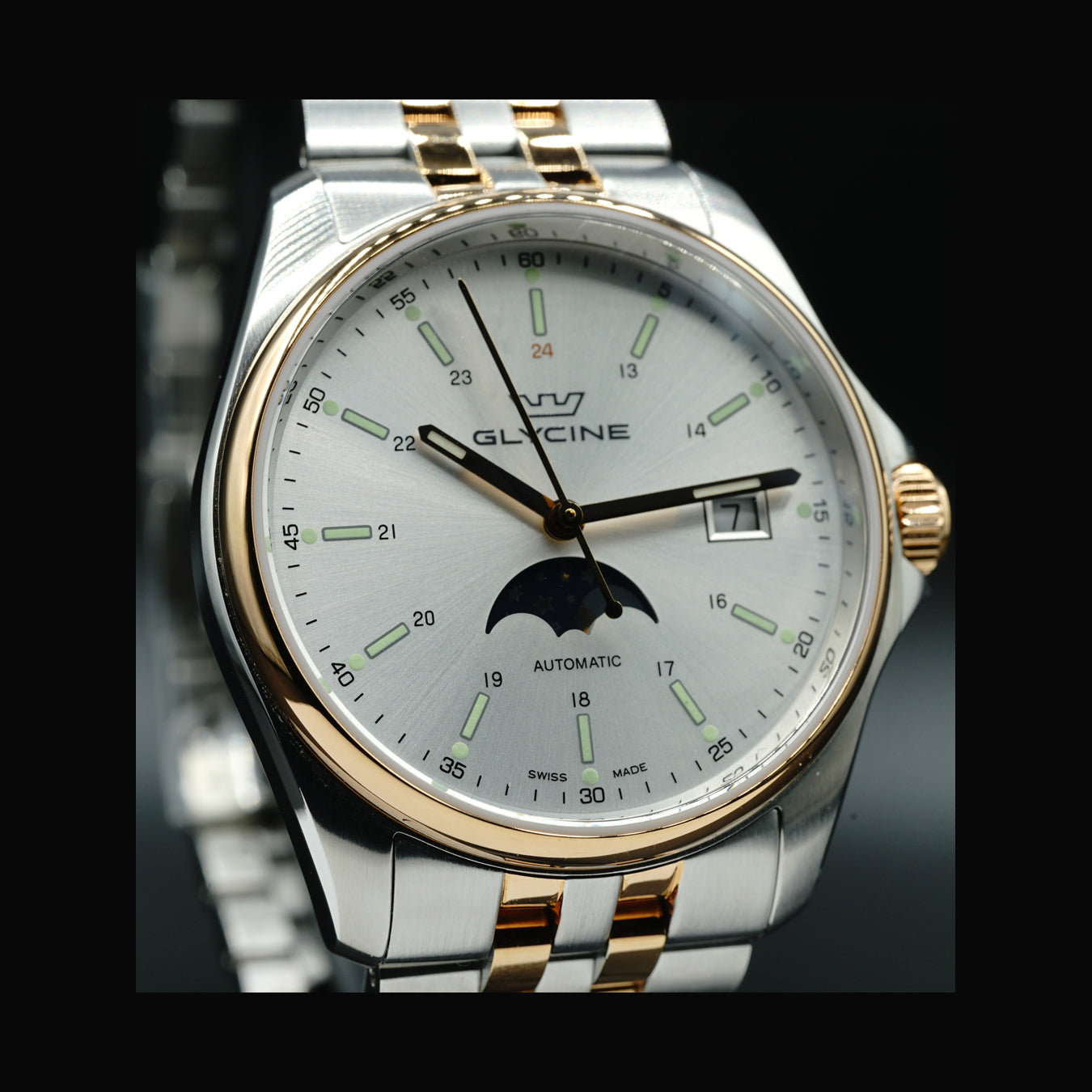 Glycine Combat Classic Moonphase Automatic Silver Dial 40mm GL0192