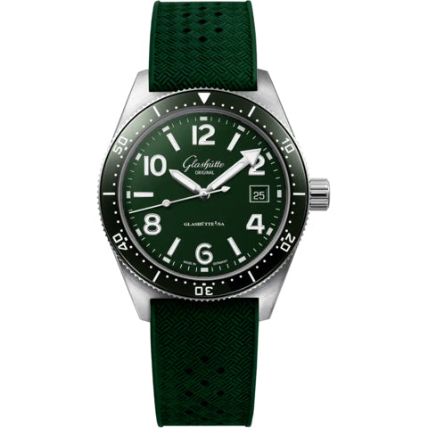 Glashütte Original SeaQ Stainless Steel Green Dial Green Rubber Strap 1-39-11-13-83-37