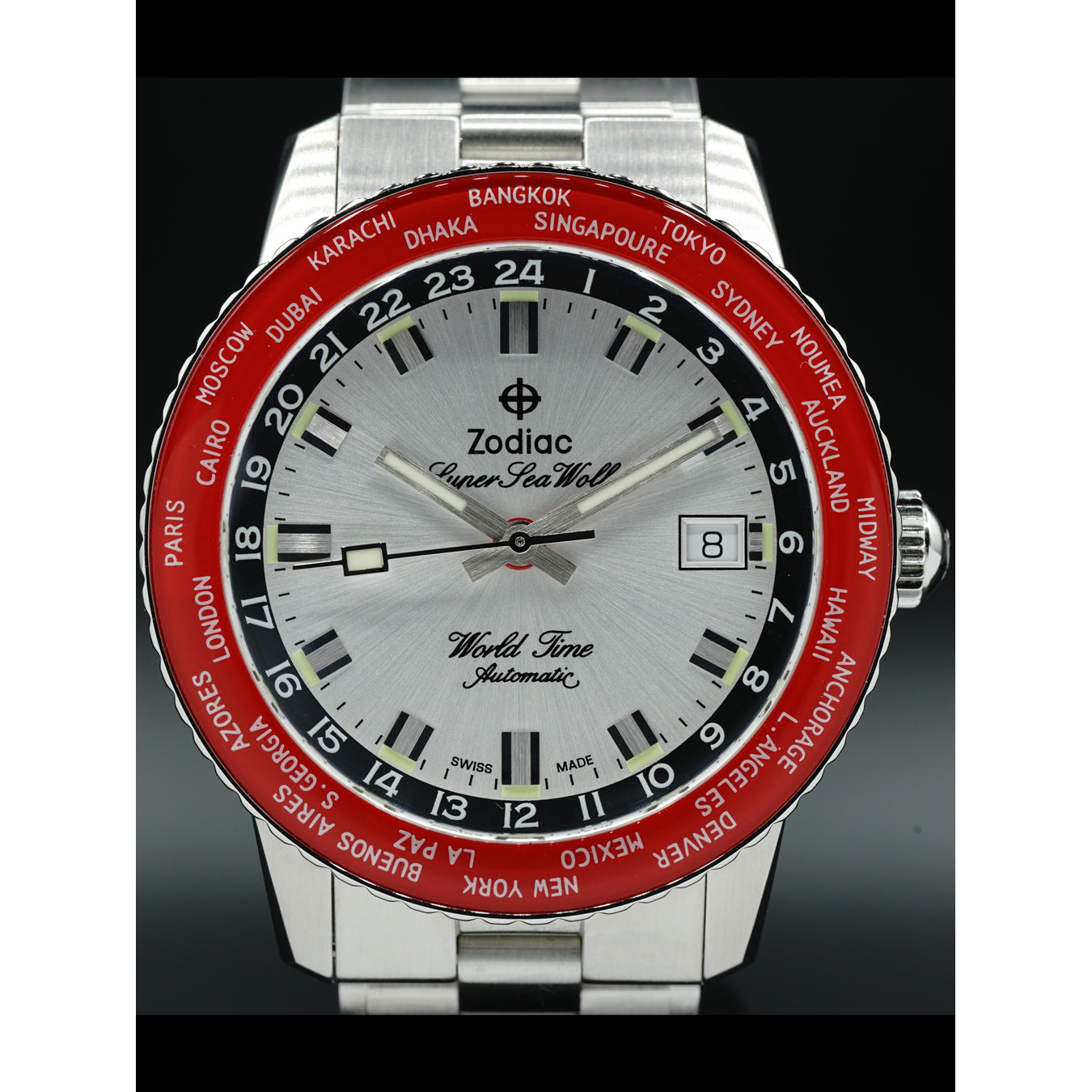 Zodiac Super Sea Wolf World Time GMT Red ZO9410