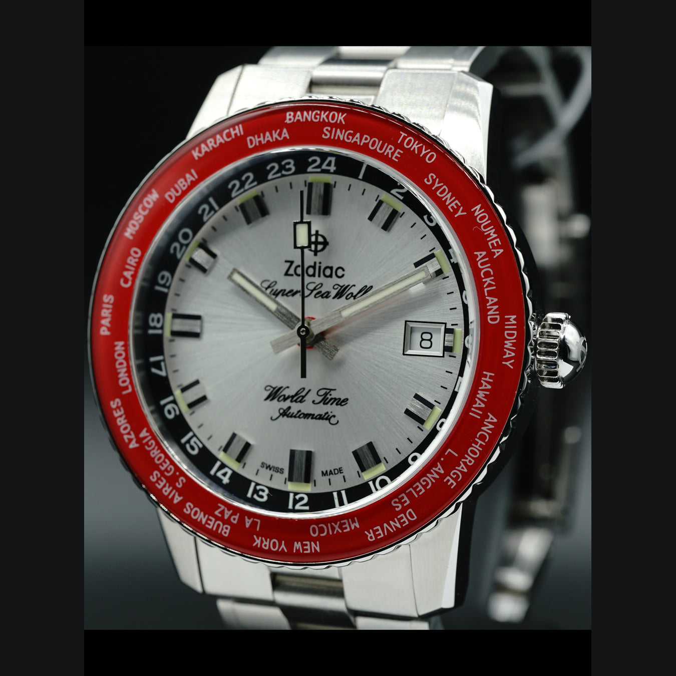 Zodiac Super Sea Wolf World Time GMT Red ZO9410