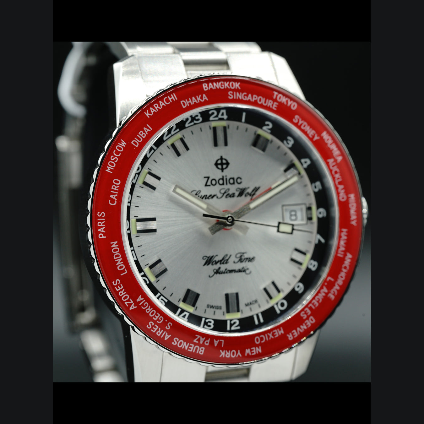 Zodiac Super Sea Wolf World Time GMT Red ZO9410