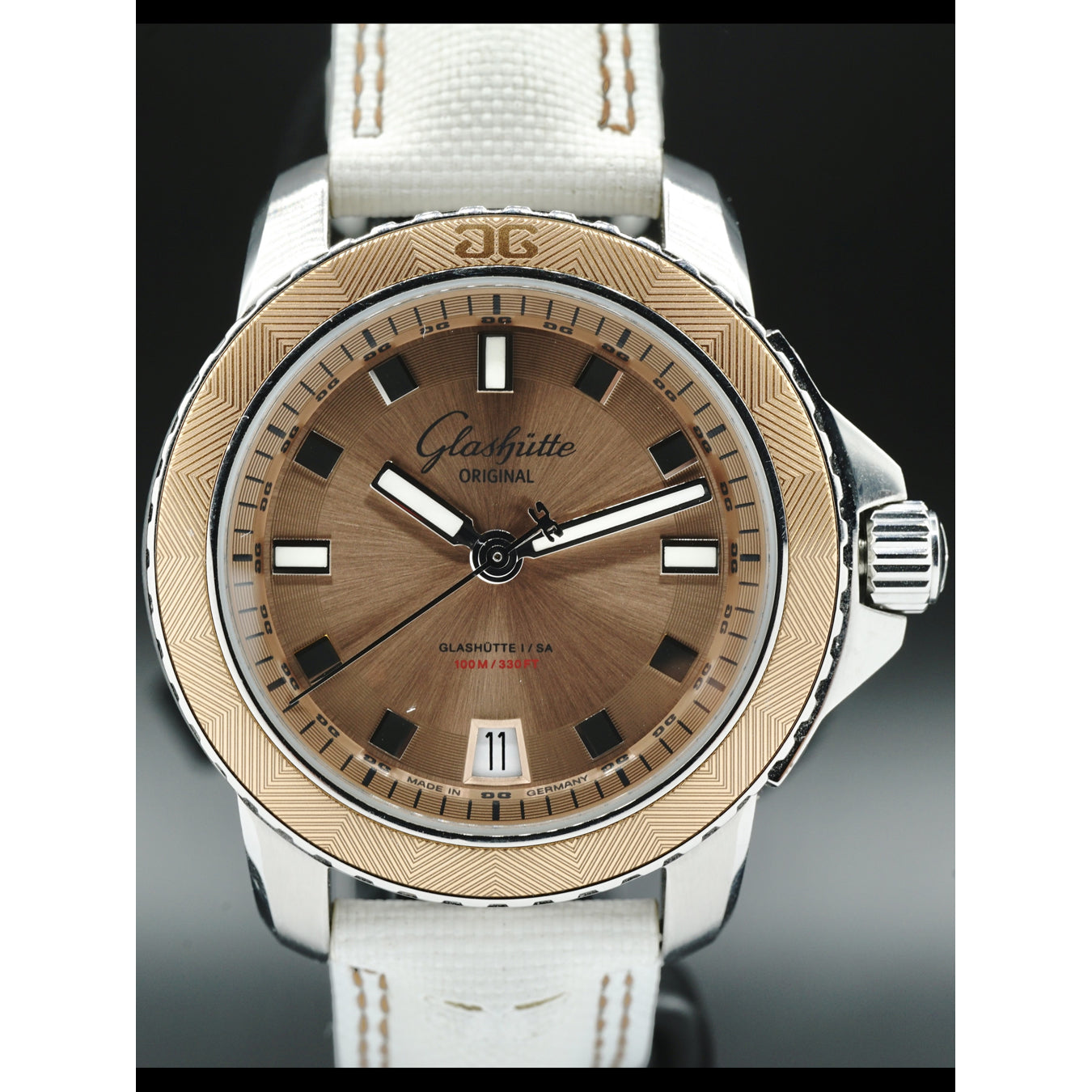 Glashütte Original 39-21-01-02-04 Evolution M 37mm Automatic on White Fabric Strap with Salmon Dial