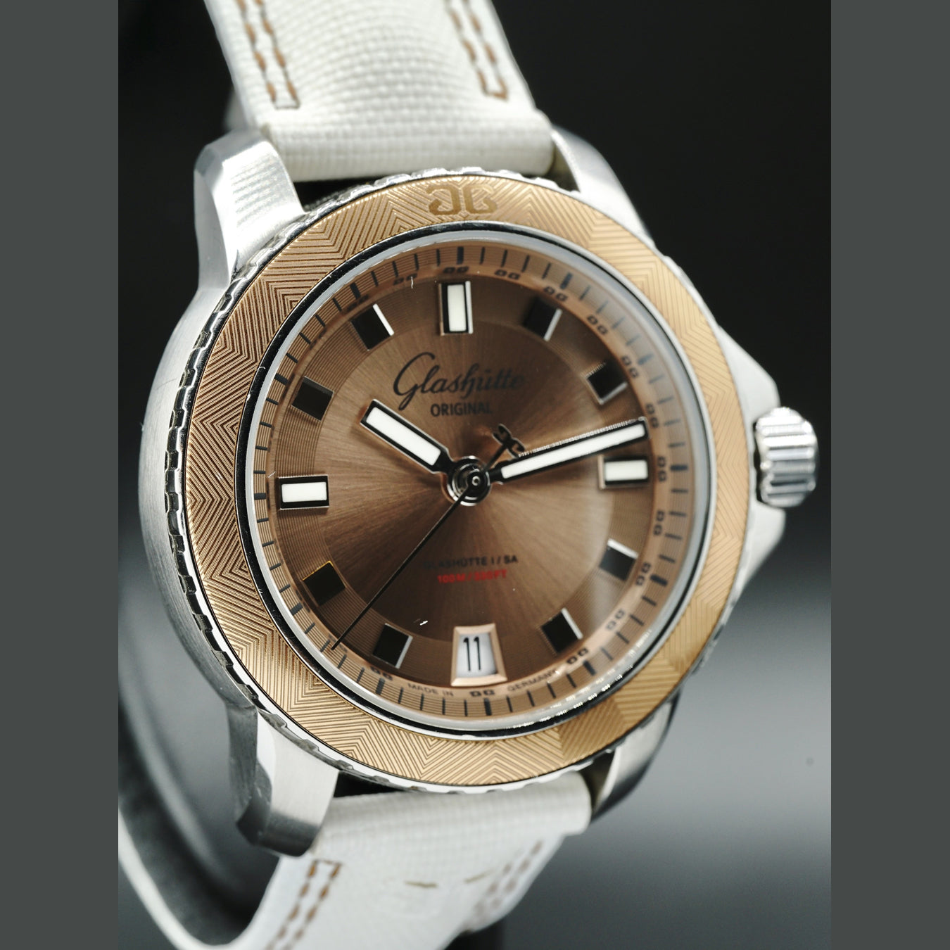 Glashütte Original 39-21-01-02-04 Evolution M 37mm Automatic on White Fabric Strap with Salmon Dial