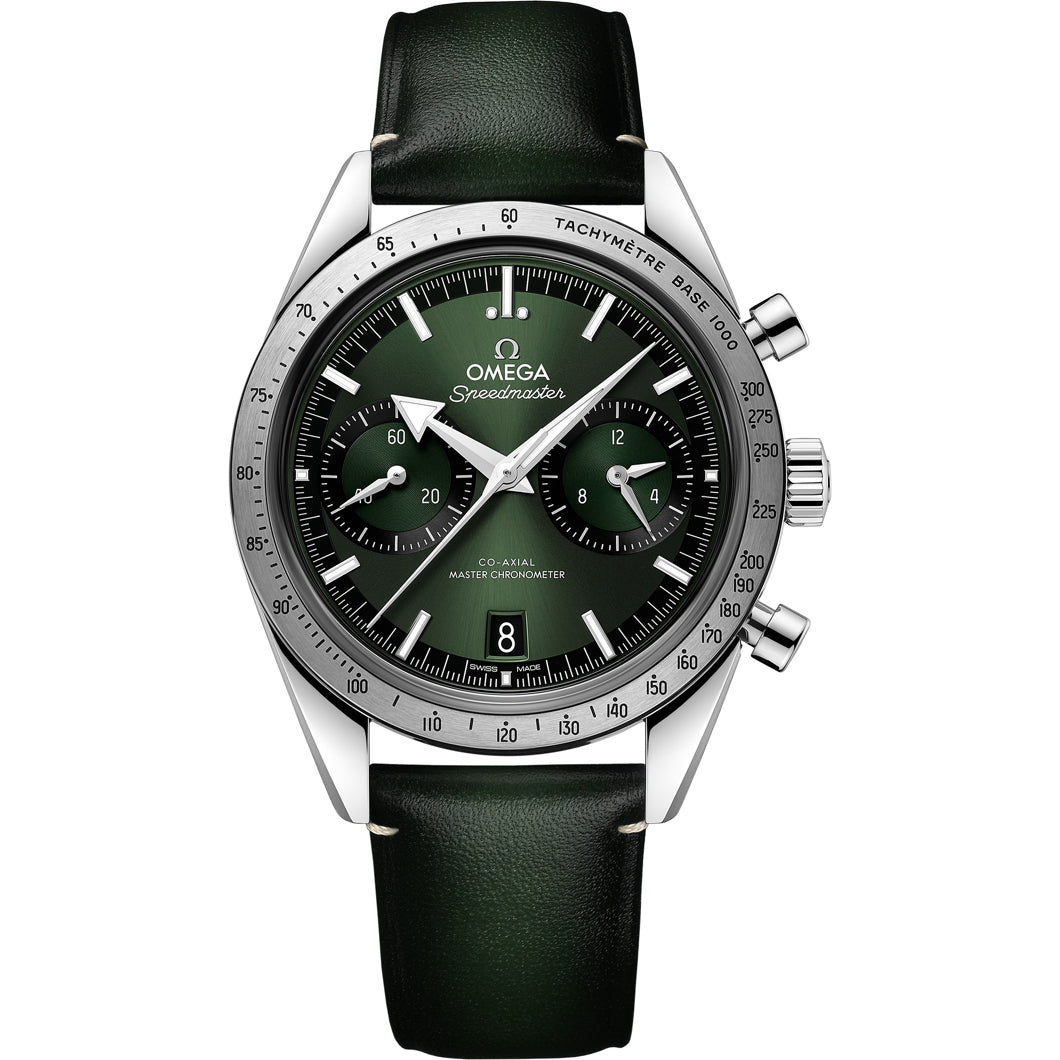 Omega 332.12.41.51.10.001 Speedmaster 57 Coaxial Chronometer Chronograph Green Dial 40.5mm on Strap