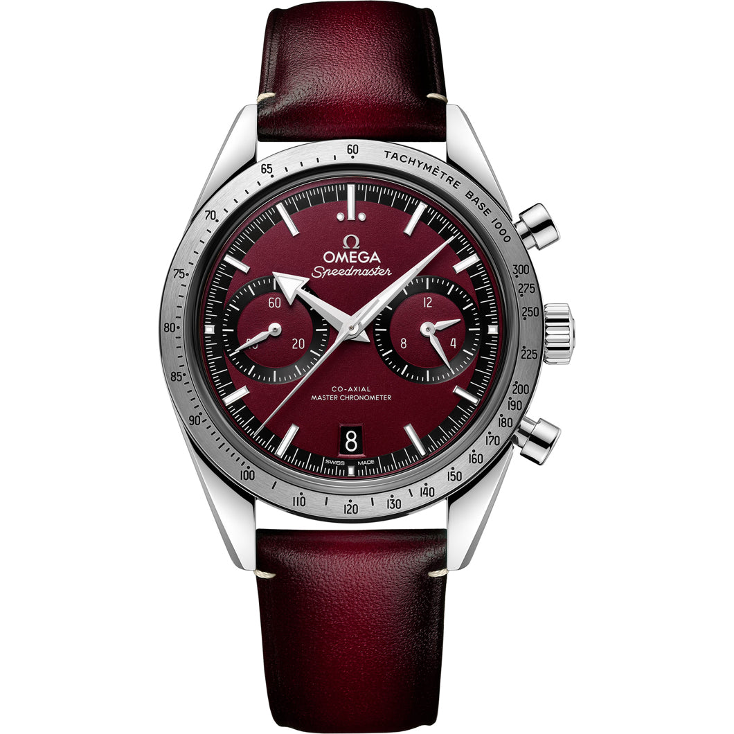 Omega Speedmaster 57 Coaxial Chronometer Chronograph Red Dial 40.5mm on Strap