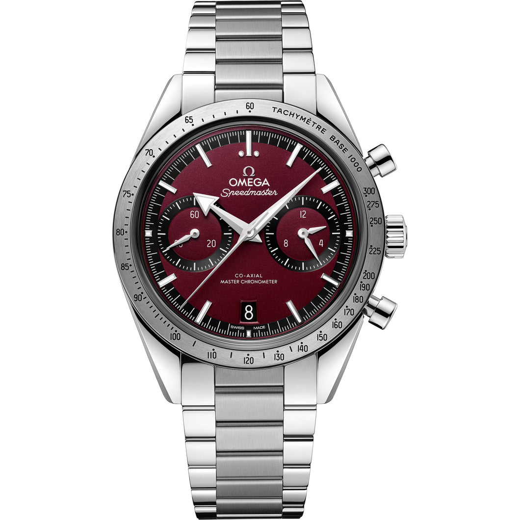 Omega Speedmaster 57 Coaxial Chronometer Chronograph Red Dial 40.5mm on Bracelet