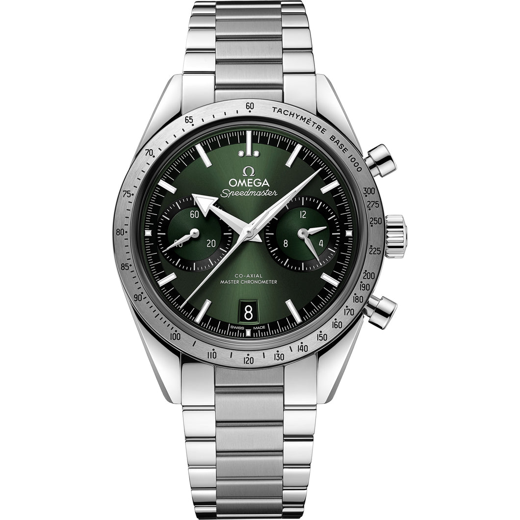 Omega Speedmaster 57 Coaxial Chronometer Chronograph Green Dial 40.5mm on Bracelet