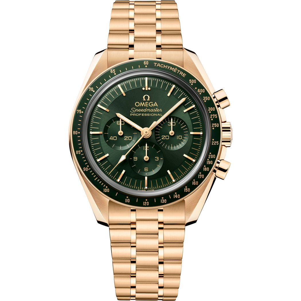 Omega Speedmaster Moonwatch Professional Master Chronometer Moonshine Gold Green Dial on Bracelet