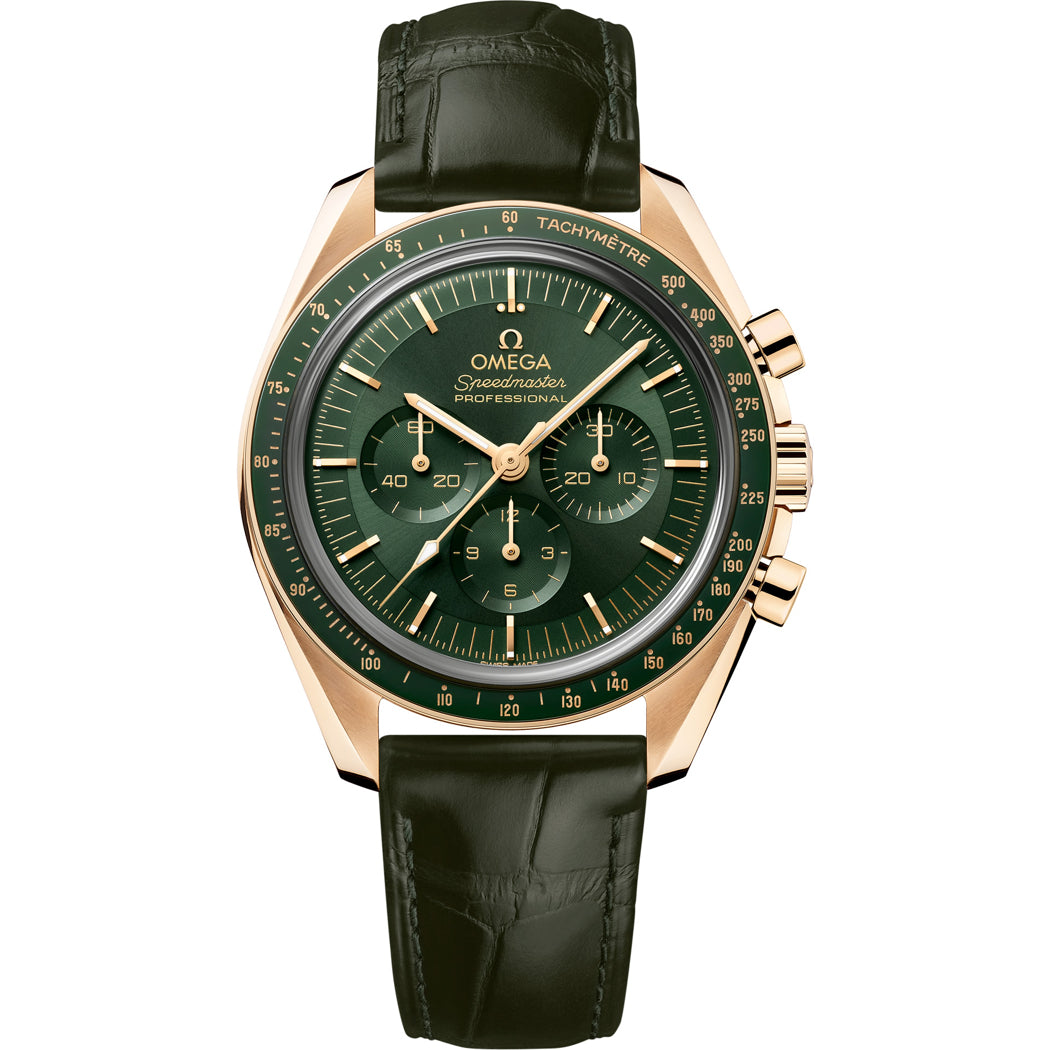 Omega Speedmaster Moonwatch Professional Master Chronometer Moonshine Gold Green Dial on Strap