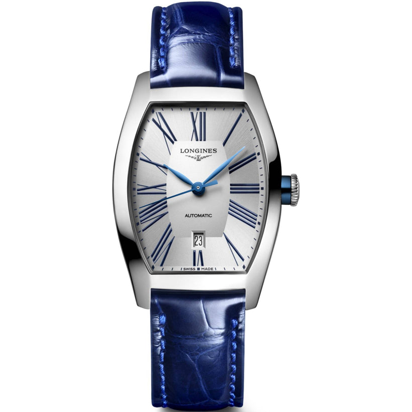 Longines Evidenza Silver Dial Blue Alligator Strap