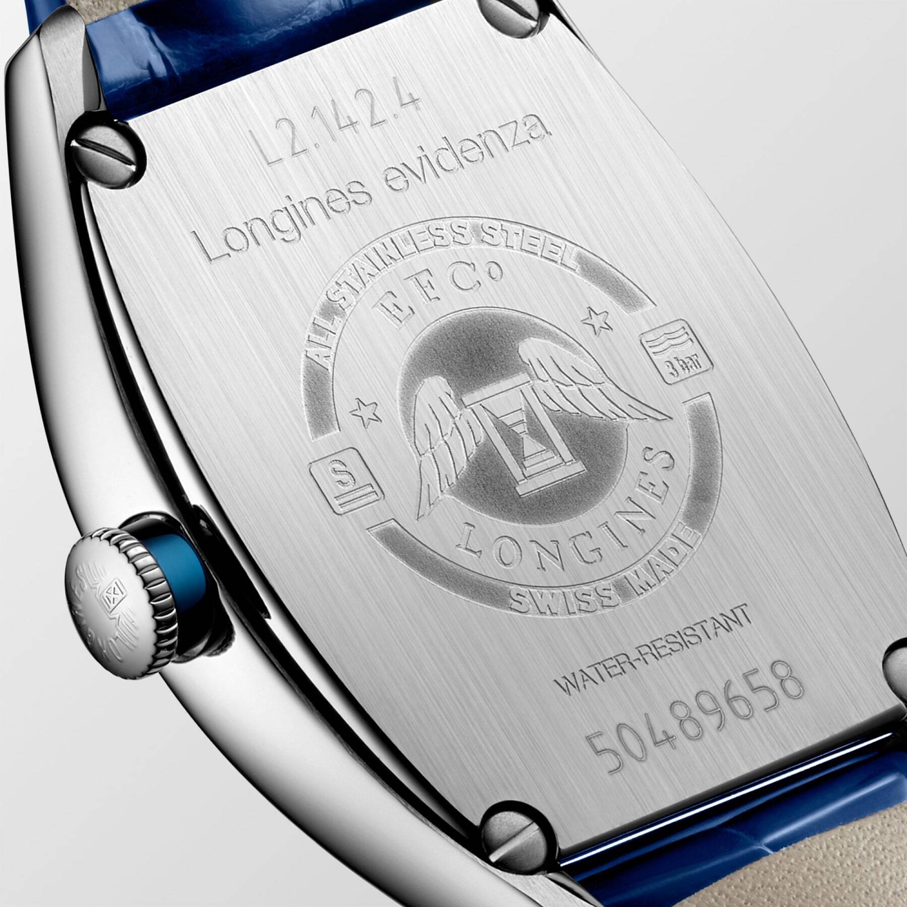 Longines Evidenza Silver Dial Blue Alligator Strap