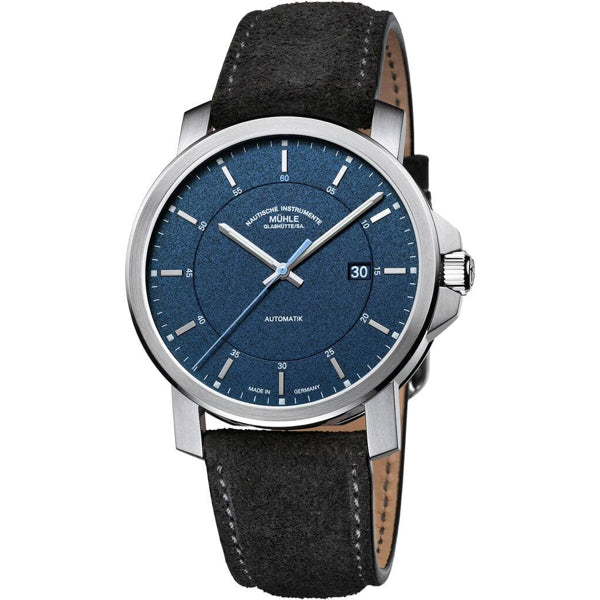 Mühle Glashütte 29ER Casual Navy Blue Dial Suede Strap