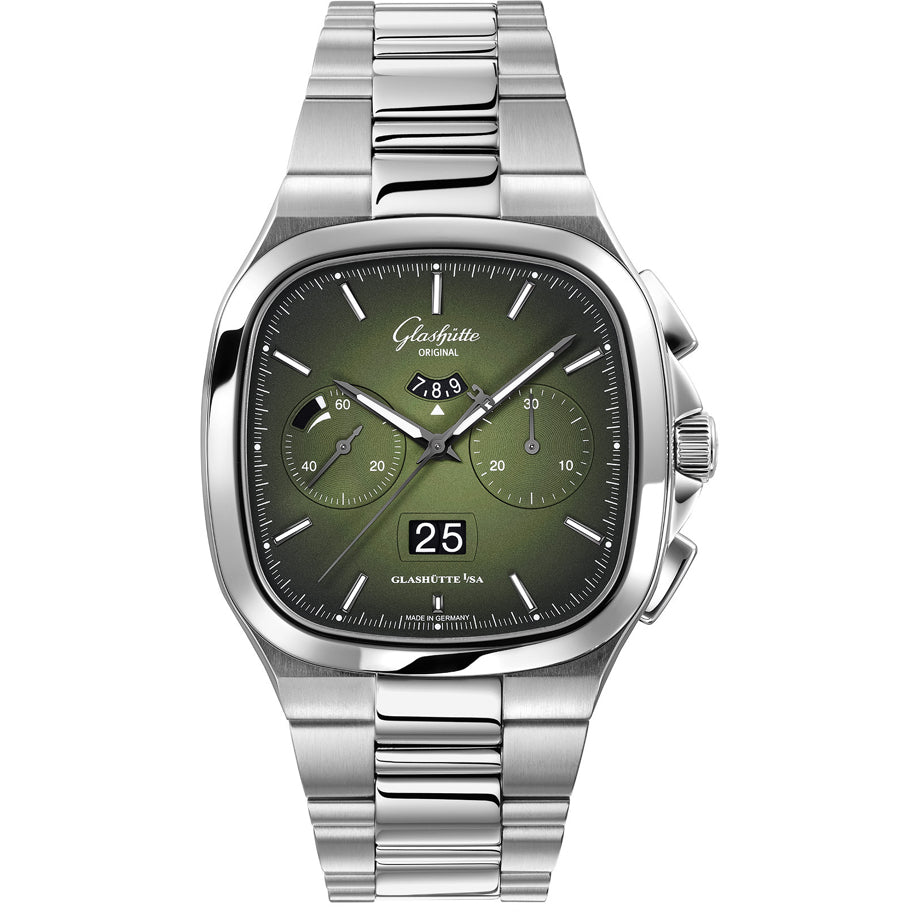 Glashütte Original Seventies Chronograph Panorama Date Fab Green on Bracelet