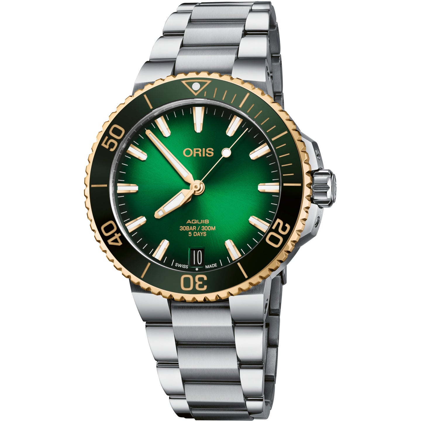 Oris Aquis Date Calibre 400 Bi-Color Green Dial on Bracelet