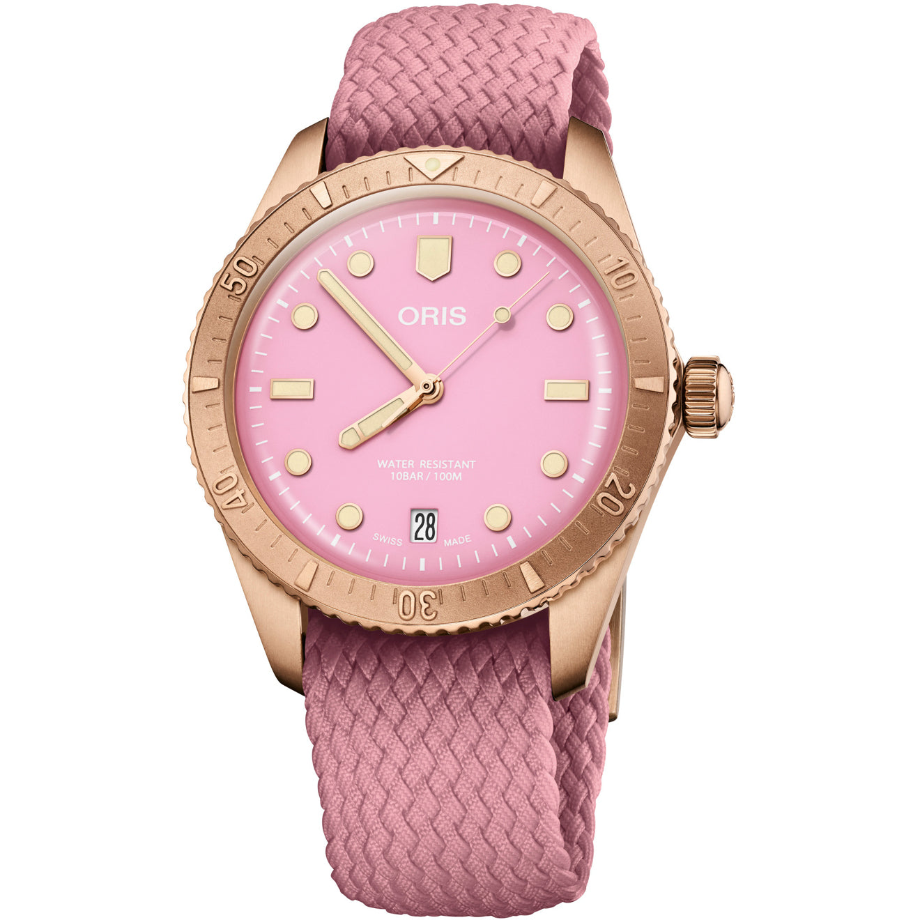 Oris Divers Sixty Five Cotton Candy Lipstick Pink Perlon Strap