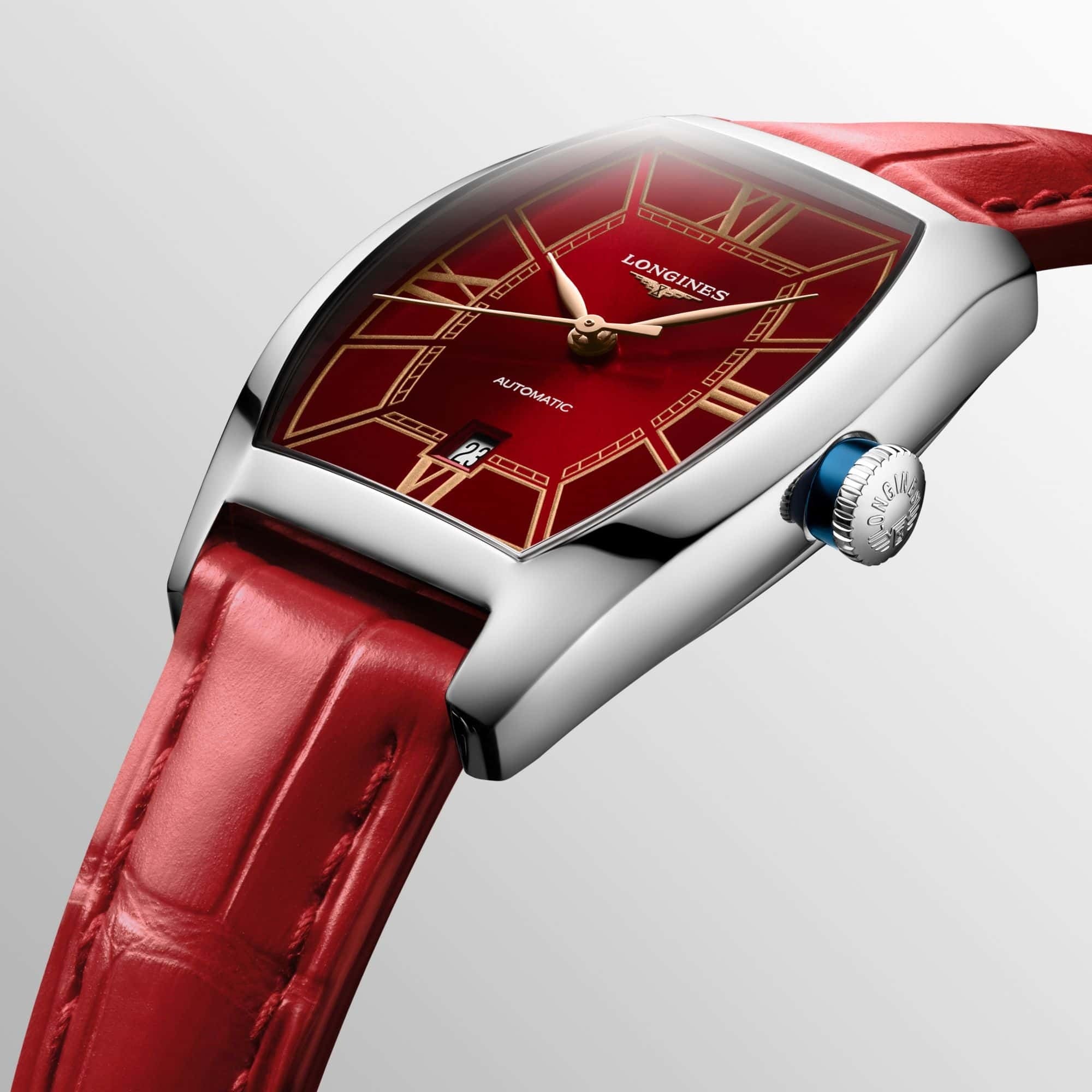 Longines Evidenza Red Dial on Strap L2.142.4.09.2
