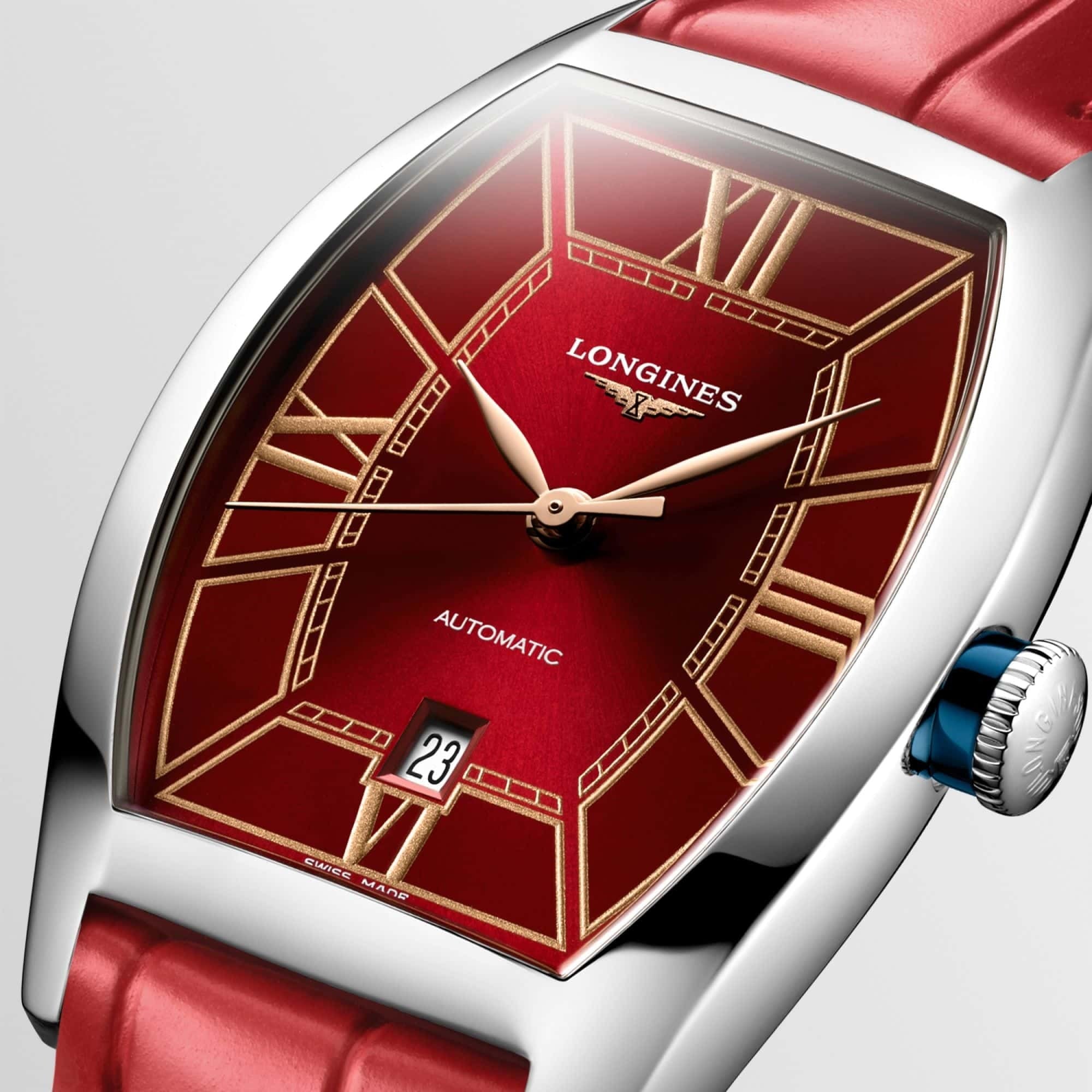Longines Evidenza Red Dial on Strap L2.142.4.09.2