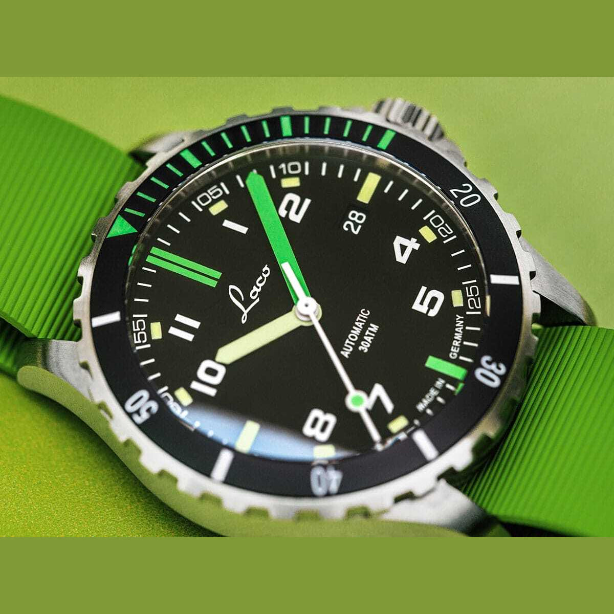 Laco Squad Amazonas 39 on Green Rubber Strap
