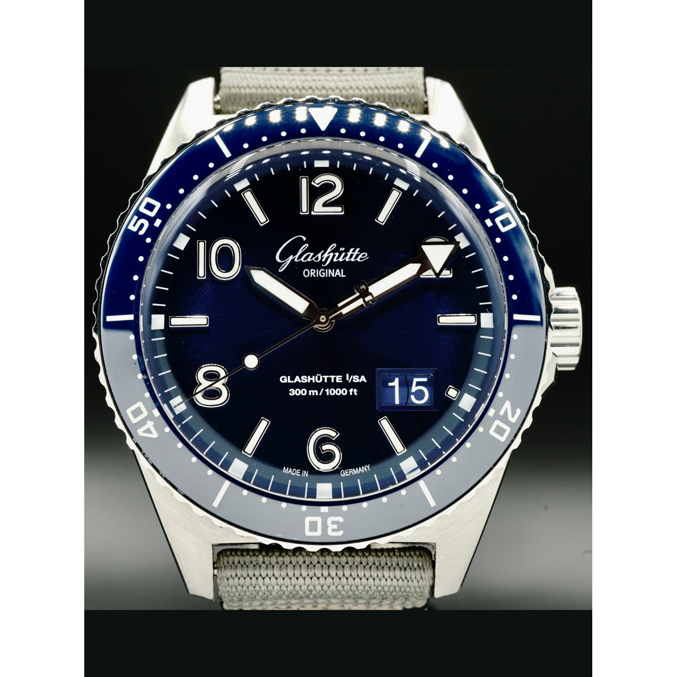 Glashütte Original SeaQ Pano Date Blue Dial on Grey Nylon 1-36-13-02-81-34
