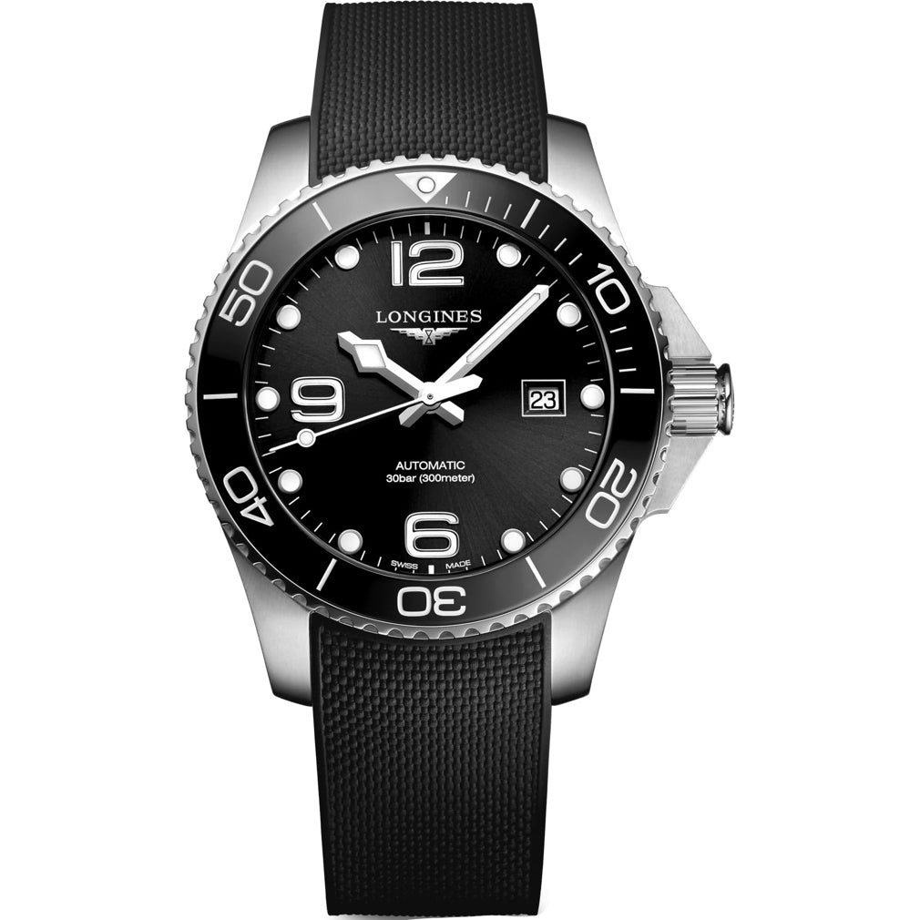 Longines Hydroconquest Black Dial on Rubber Strap L3.782.4.56.9