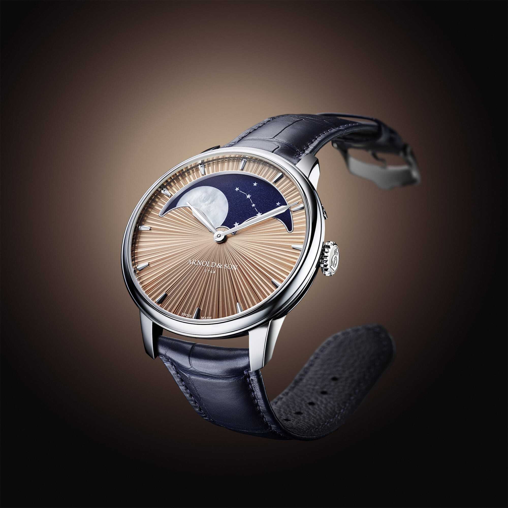 Arnold & Son 1GLBX.P01A.C200W Perpetual Moon 41.5 Platinum Salmon Celestial Rays