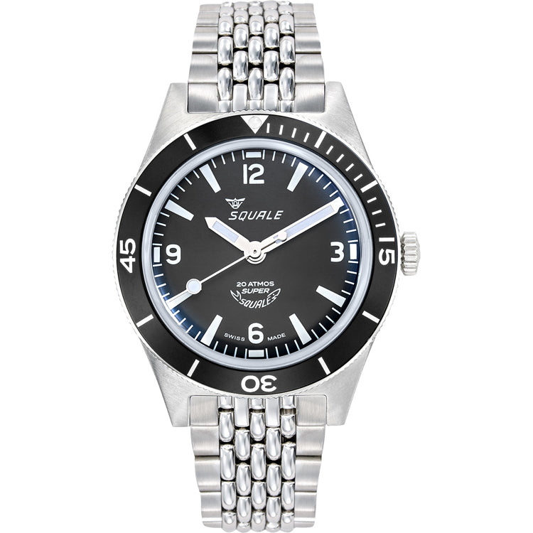 Squale Super-Squale Black Arabic Numerals on Bracelet