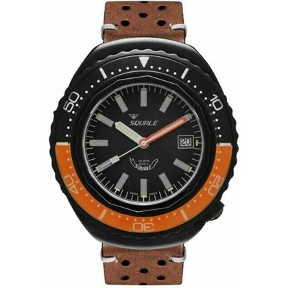 Squale 2002 Black Dial Brown Leather Strap B0834-02 2002.PVD.BKO.BK.PTS