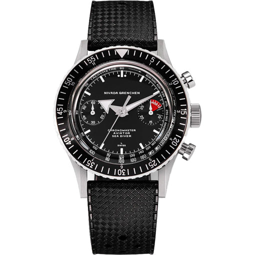 Nivada Grenchen Chronomaster Aviator Sea Diver Black Broad Arrow Dial on Rubber Strap