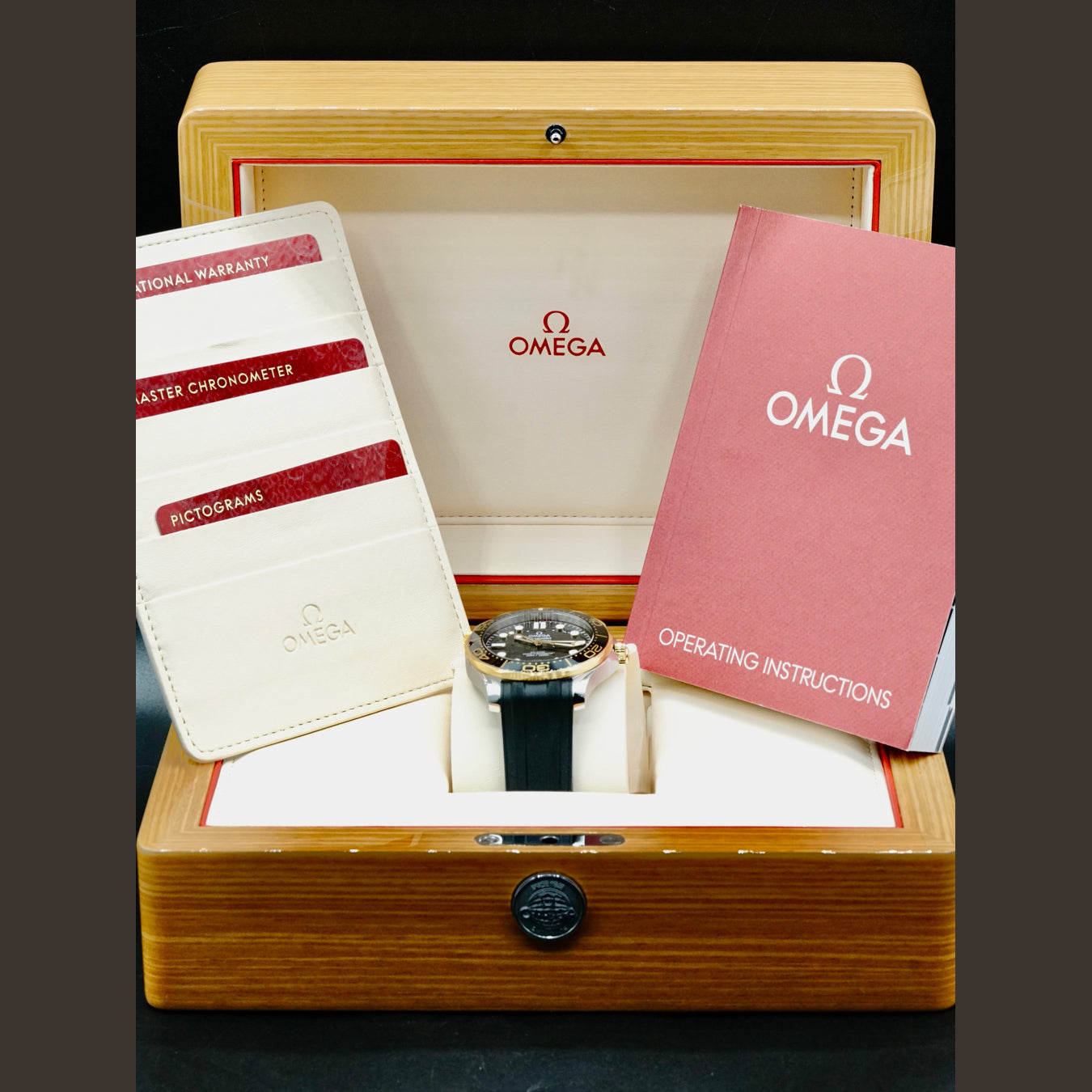 Omega 210.22.42.20.01.001 Seamaster Diver 300M Co-Axial Master Chronometer Black Dial Yellow Gold on Strap