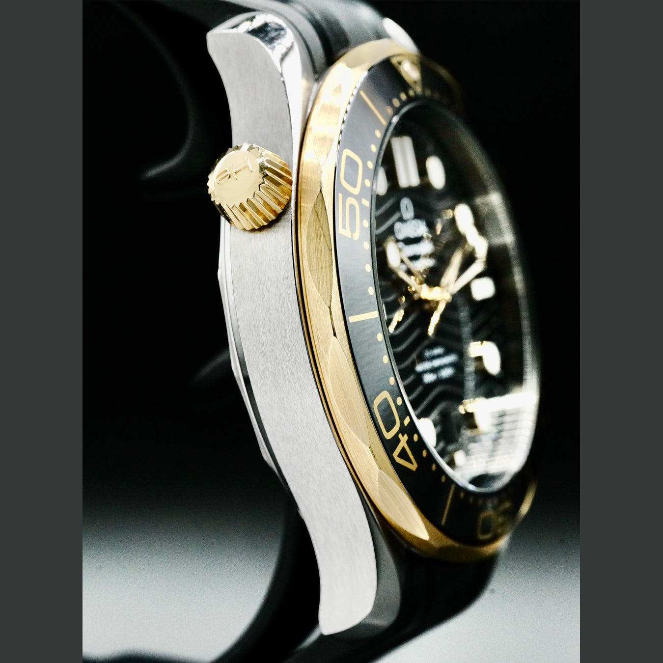 Omega 210.22.42.20.01.001 Seamaster Diver 300M Co-Axial Master Chronometer Black Dial Yellow Gold on Strap