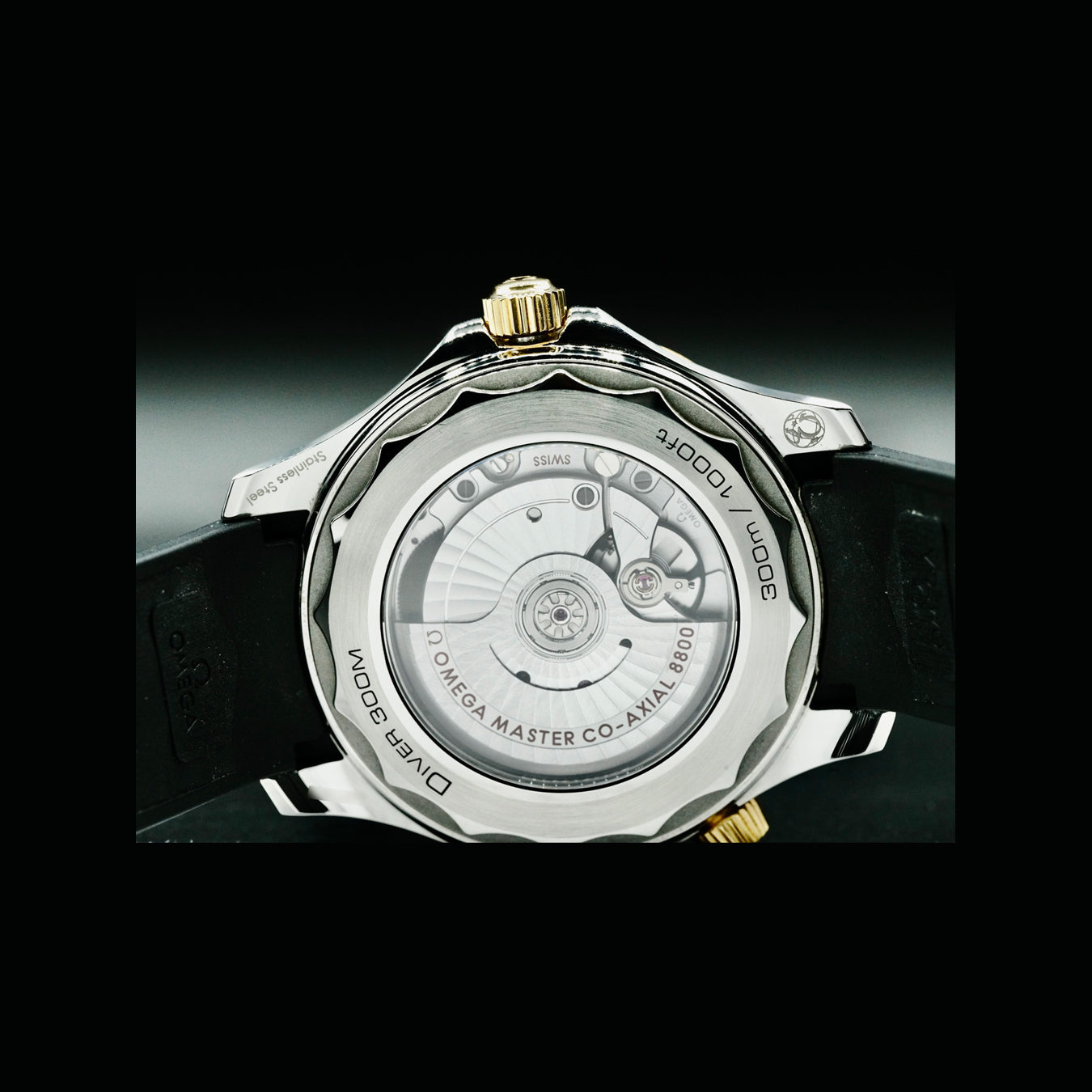 Omega 210.22.42.20.01.001 Seamaster Diver 300M Co-Axial Master Chronometer Black Dial Yellow Gold on Strap