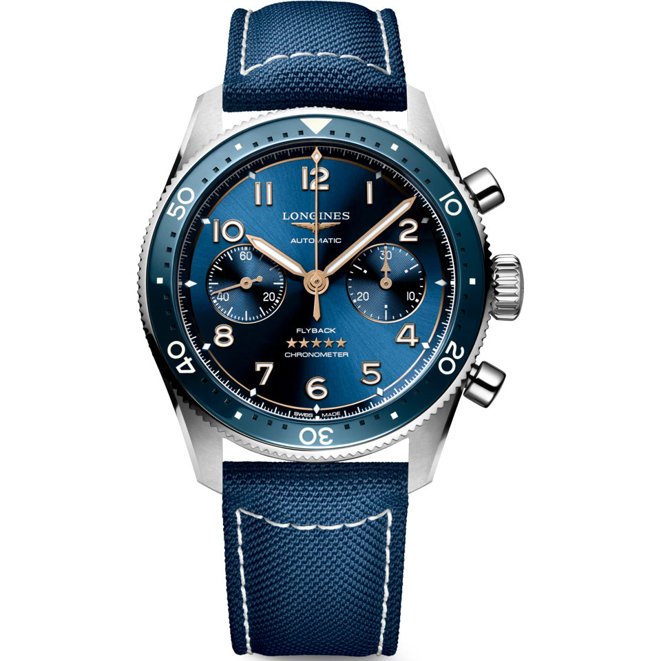 Longines L3.821.4.93.2 Spirit Flyback Blue Dial on Strap