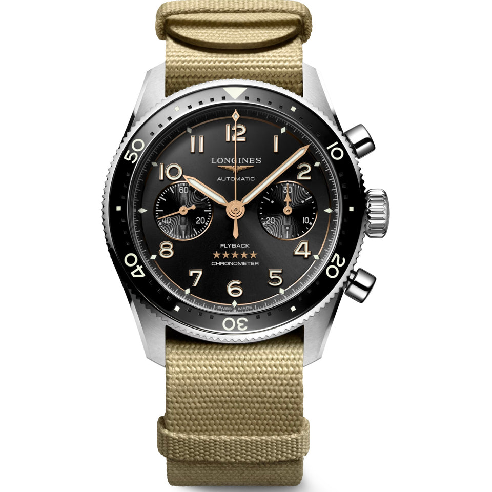 Longines L3.821.4.53.9 Spirit Flyback Black Dial on NATO Strap