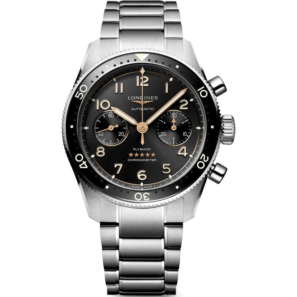 Longines L3.821.4.53.6 Spirit Flyback Black Dial on Bracelet