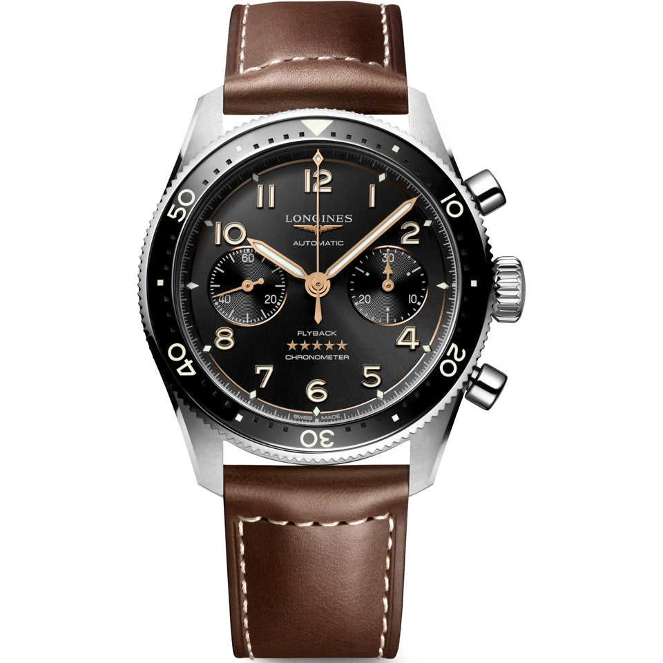 Longines L3.821.4.53.2 Spirit Flyback Black Dial on Strap