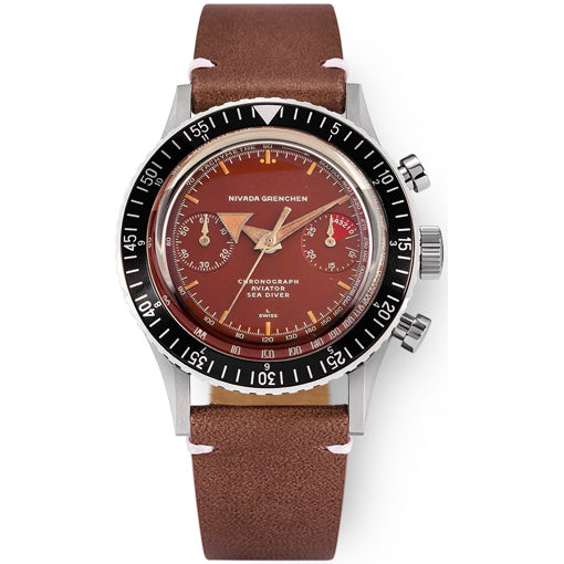 Nivada Grenchen 85007M14 Broad Arrow Tropical Dial Manual on Brown Strap