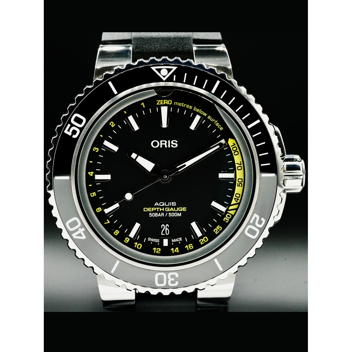 Oris 01 733 7755 4154-Set RS  Aquis Depth Gauge on Rubber Strap