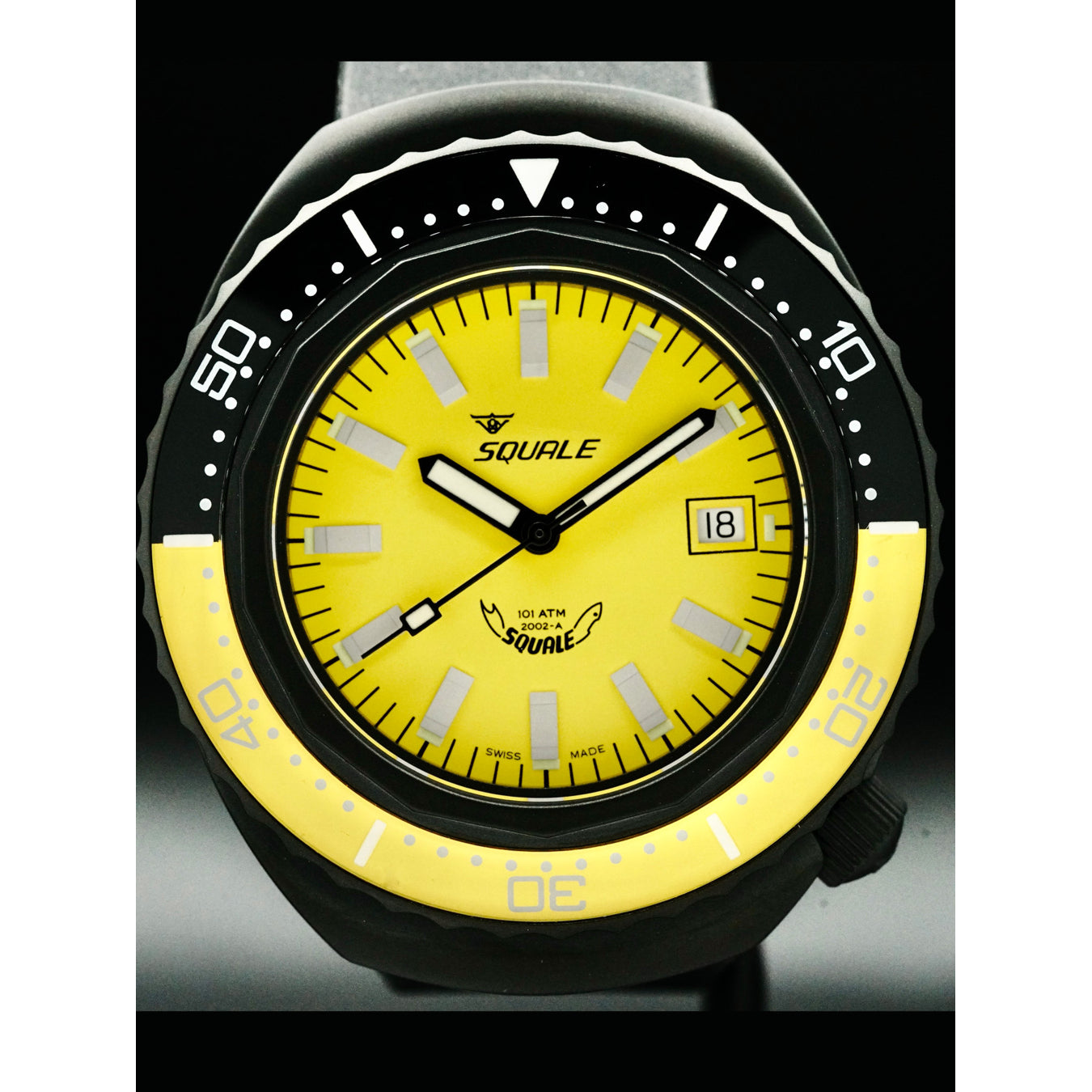 Squale 2002 Yellow Dial Rubber Strap B0834-02 2002.PVD.BKY.Y.NT
