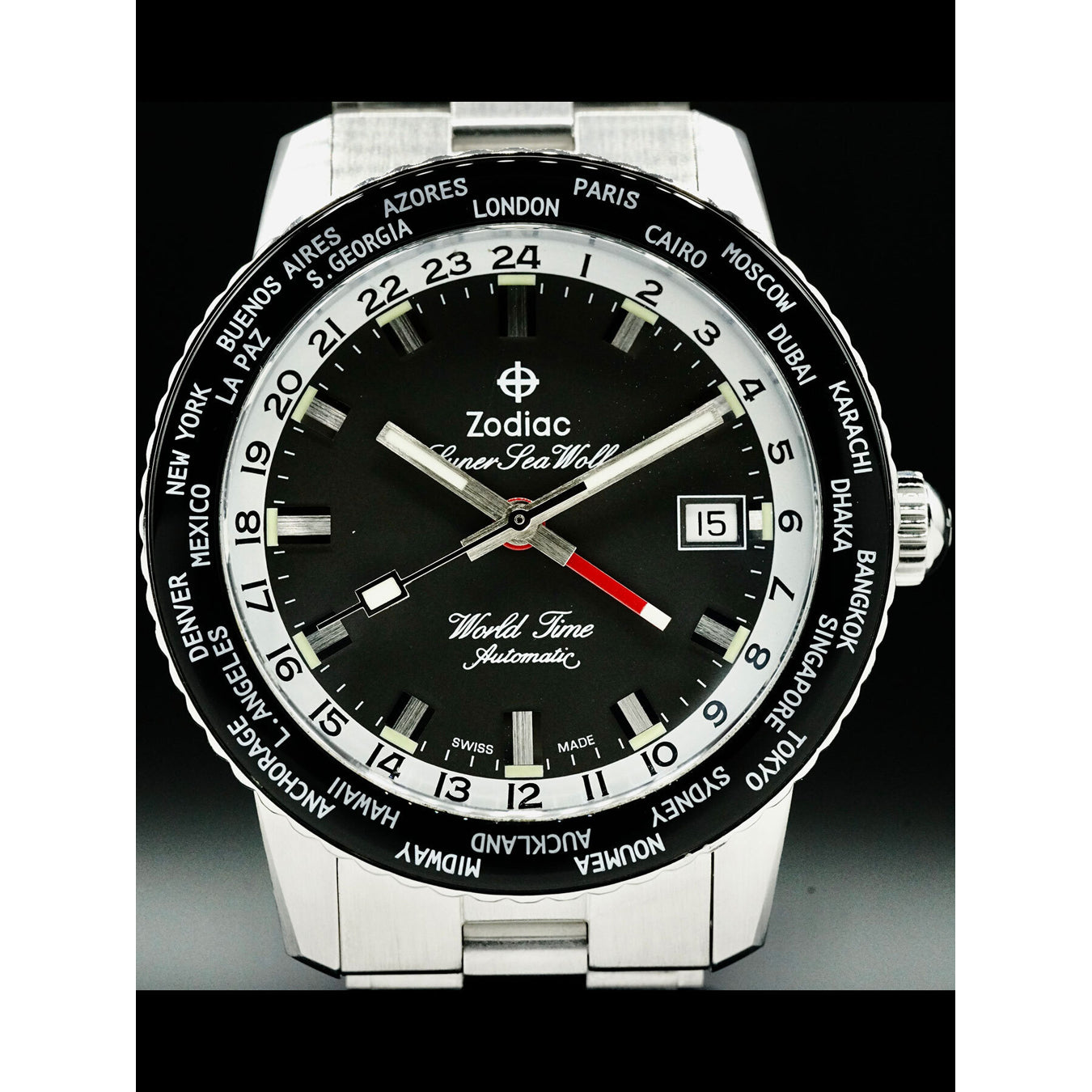 Zodiac ZO9409 Super Sea Wolf World Time GMT Black